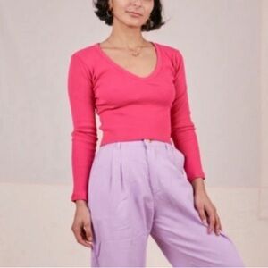 Big Bud Press Hot Pink Many Colors V-Neck Ribbed Long Sleeve Tee Shirt